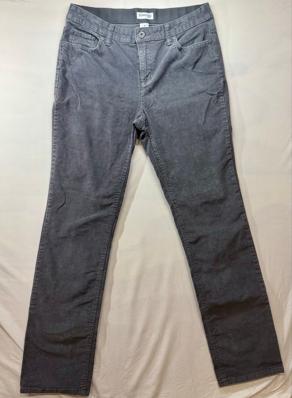 St Johns Bay Womens Size 8 Charcoal Grey Corduroy Pants Straight Leg Stretch
